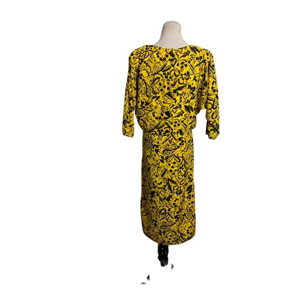 Charles Bianco vintage yellow floral short dolman sleeves midi dress size 8 - Picture 9 of 11